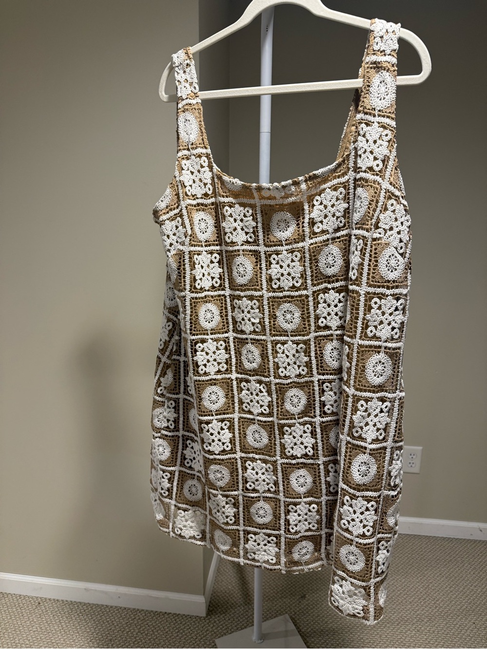 LOFT Crochet Square-Panel Camisole in White and Tan